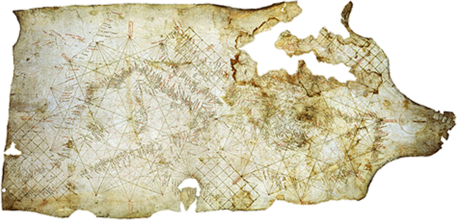 Carta náutica da área do Mediterrâneo, incluindo a Europa com as